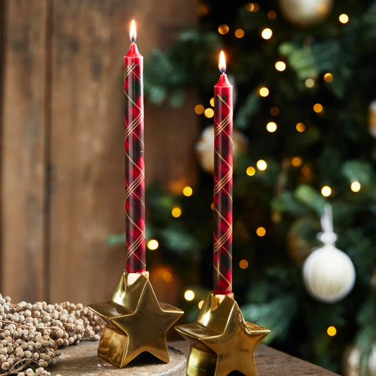 Tartan Dinner Candles 2 pieces - Lyhdyt ja kynttilät