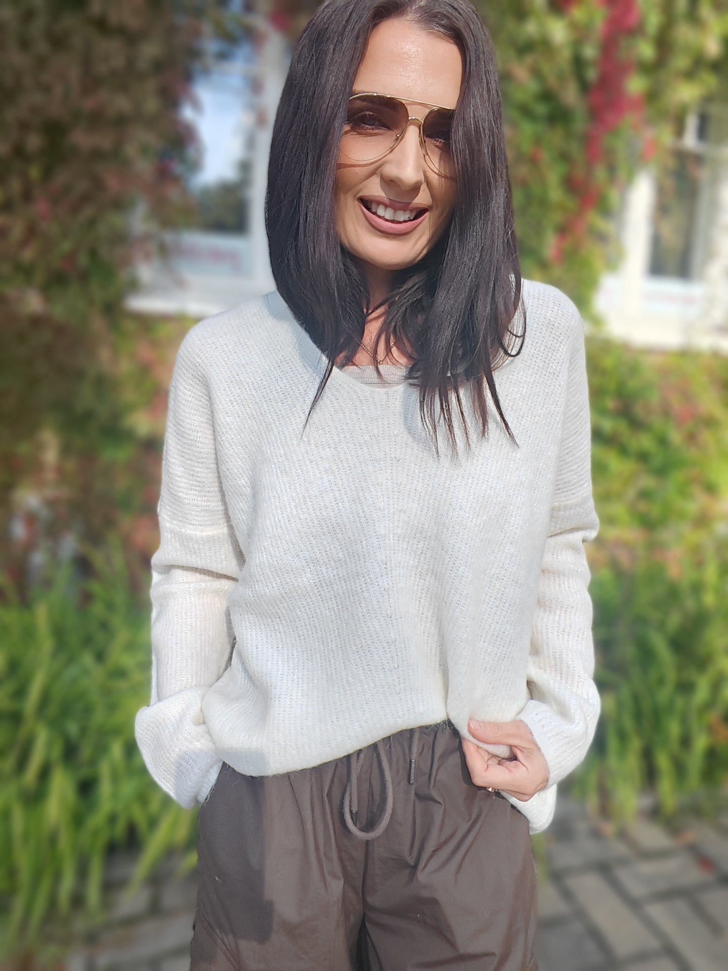 Thora V-Neck Knit - Luonnonvalkoinen / M - Yläosat