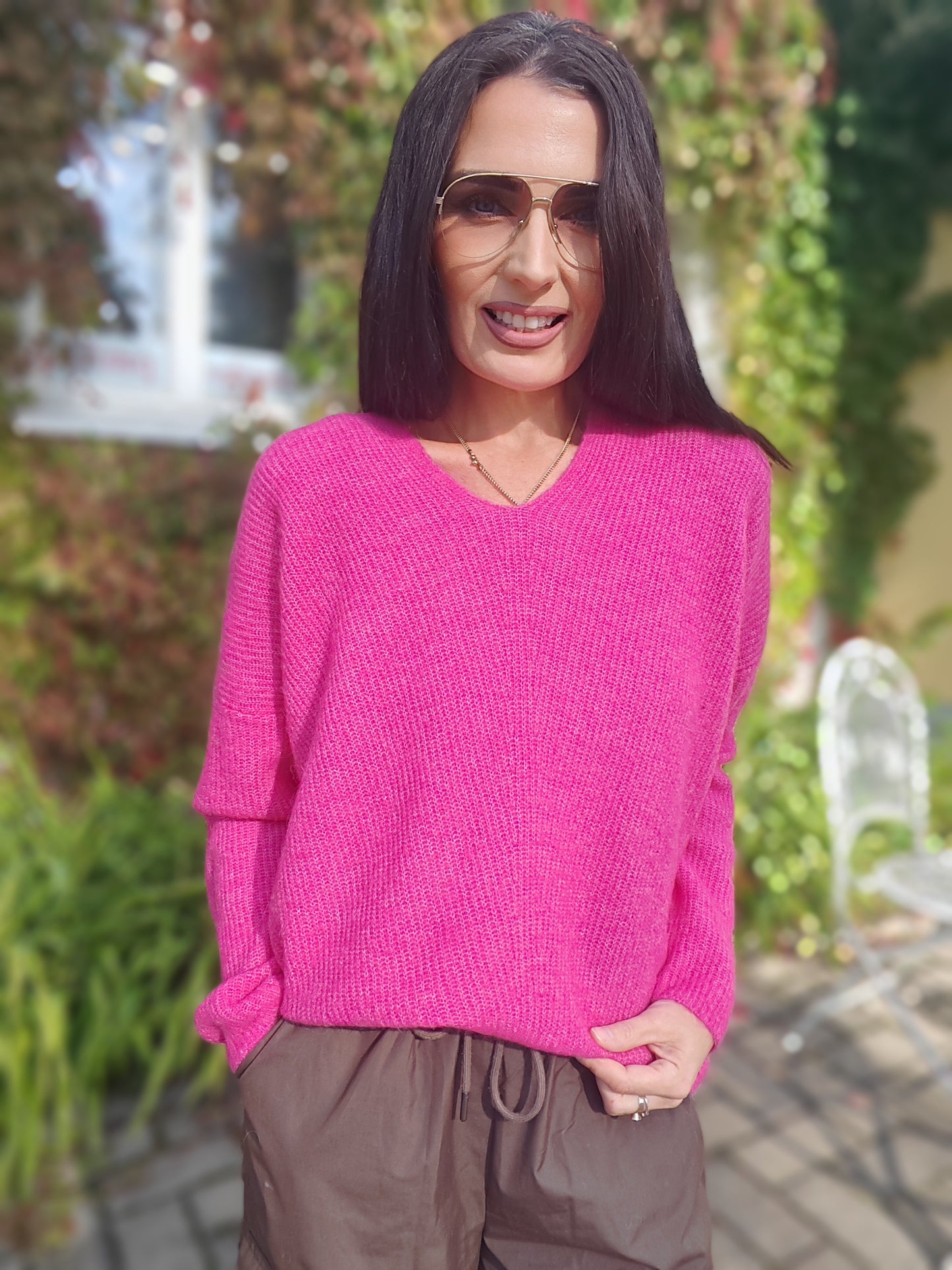 Thora V-Neck Knit - Pinkki / L - Yläosat