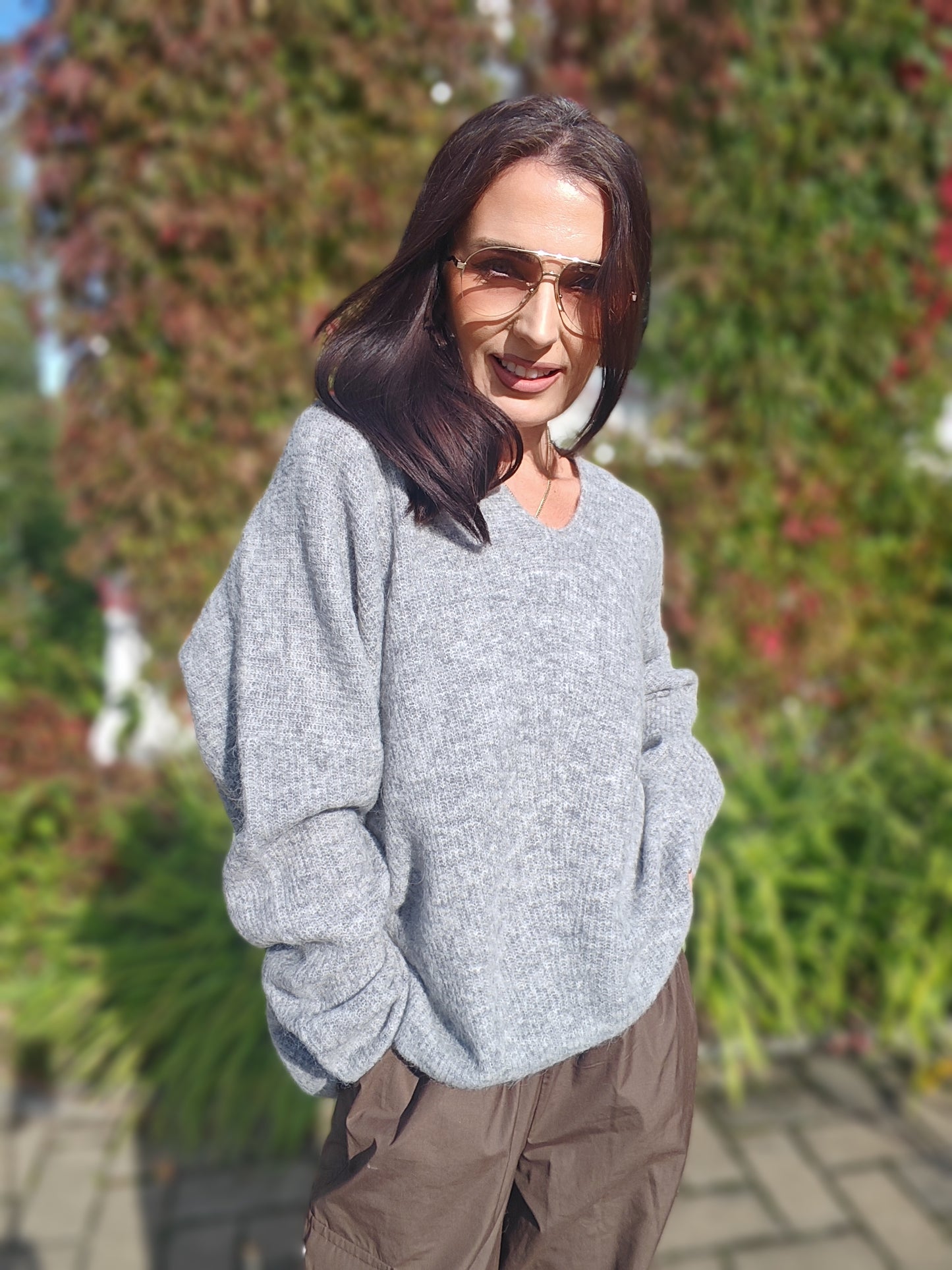 Thora V-Neck Knit - Harmaa / M - Yläosat