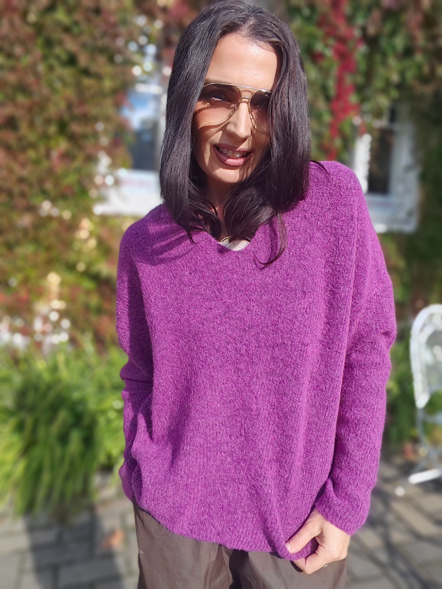 Thora V-Neck Knit - Lila / XS - Yläosat