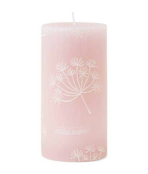 Fabulous Flora Candle 7x14 The Fabulous Flora candle is a light pink pillar candle with a white image of a flower. Great for