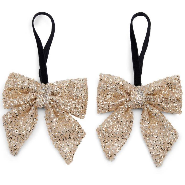 Mini Bow Ornament gold 2 pieces Riviera Maison – set of two shiny bows with black velvet hanging string. 16 x 9 x 3cm